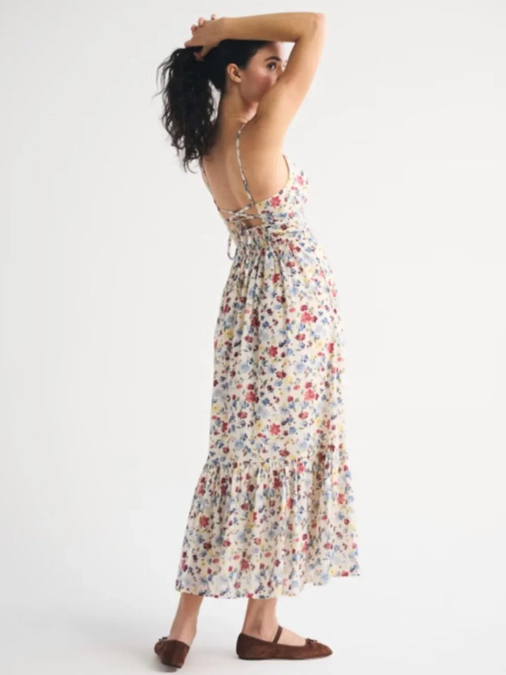 Abercrombie and Fitch Bra-Free Tie-Back Flowy V-Neck Maxi Dress Size Large NWT